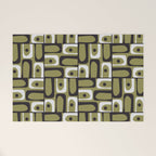 Mid Century Modern Abstract Geometric Piquet Multi Pattern in Retro Olive Black White Welcome Mat Gallery Image 1