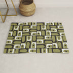 Mid Century Modern Abstract Geometric Piquet Multi Pattern in Retro Olive Black White Rug Gallery Image 1