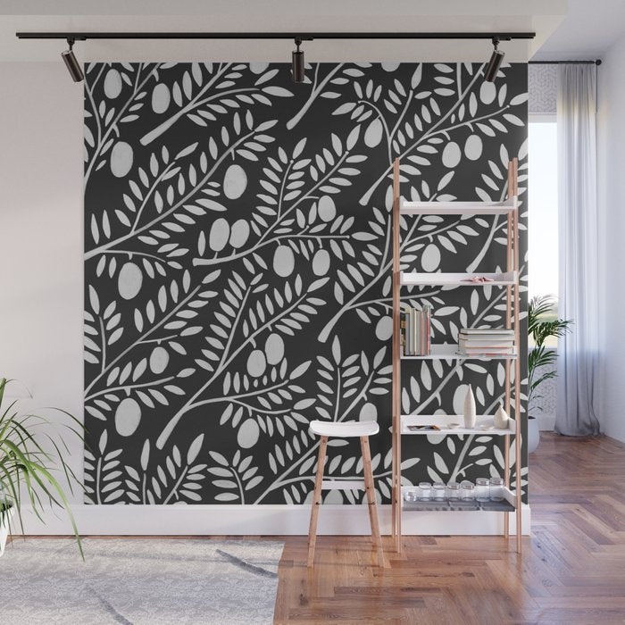 White Olive Branches Wall Mural Gallery Image 1