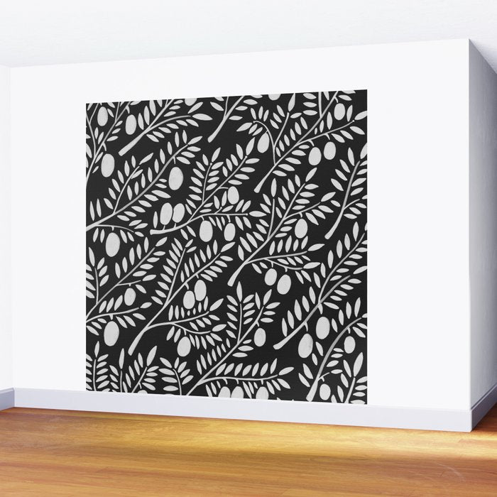 White Olive Branches Wall Mural Gallery Image 2
