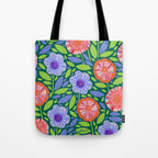 Folk Floral Blossoms in Turquoise Tote Bag Gallery Image 1