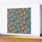 Folk Floral Blossoms in Turquoise Wall Mural Gallery Image 2