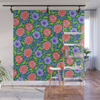 Folk Floral Blossoms in Turquoise Wall Mural Gallery Image 1