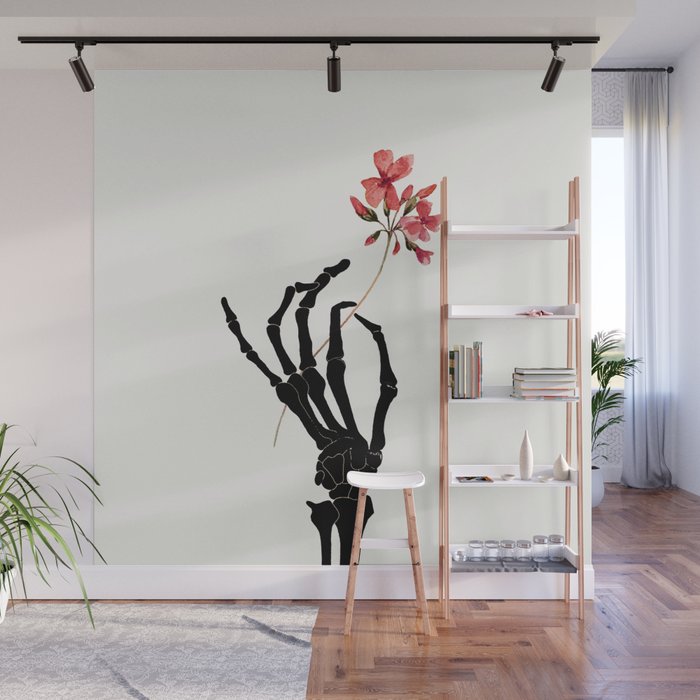 Skeleton Hand with Flower Wall Mural Gallery Image 1