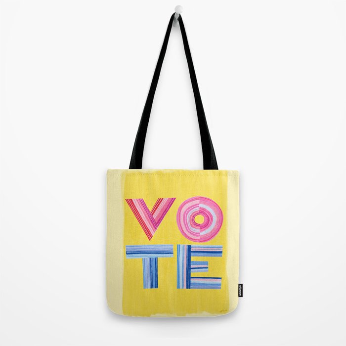 Vote Hand Lettering on Yellow Watercolor Background Tote Bag Gallery Image 2