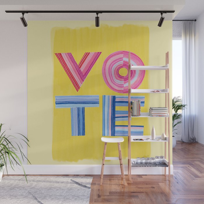 Vote Hand Lettering on Yellow Watercolor Background Wall Mural Gallery Image 1