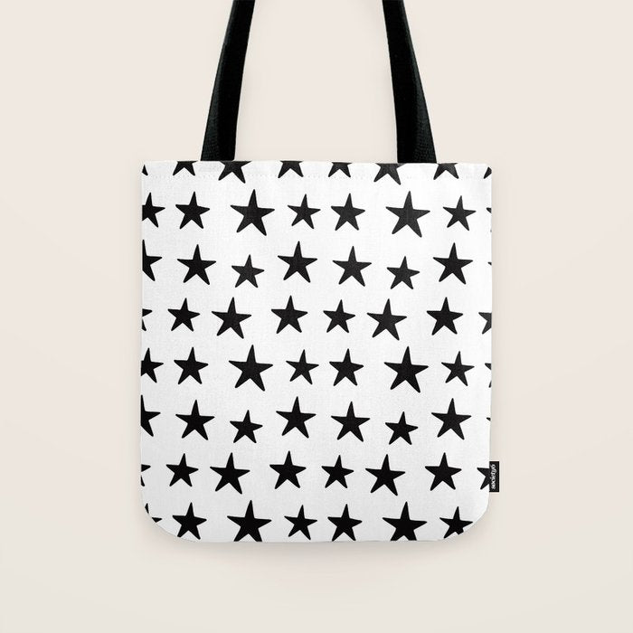 Star Pattern Black On White Tote Bag Gallery Image 1
