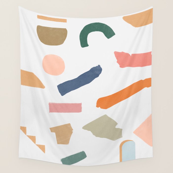 Mix of color shapes happy artwork Wall Tapestry Gallery Image 1