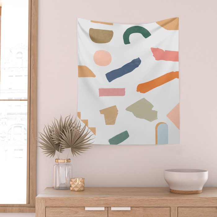 Mix of color shapes happy artwork Wall Tapestry Gallery Image 2