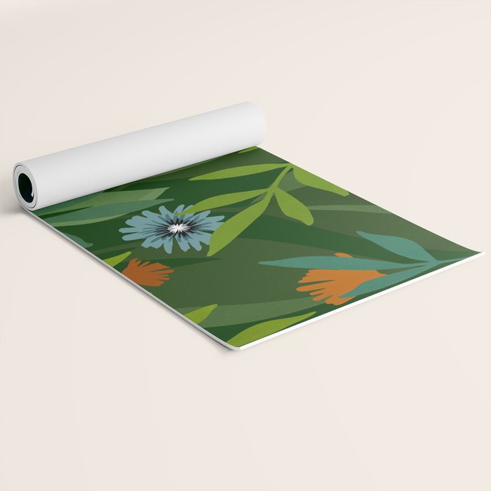 Dark Tropical Flower Pattern Yoga Mat Gallery Image 2