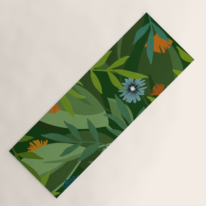 Dark Tropical Flower Pattern Yoga Mat Gallery Image 1