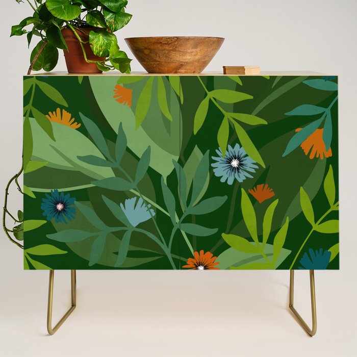Dark Tropical Flower Pattern Credenza Gallery Image 1