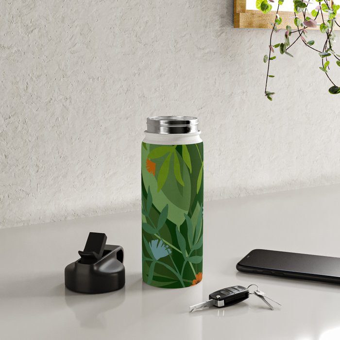 Dark Tropical Flower Pattern Water Bottle Gallery Image 4