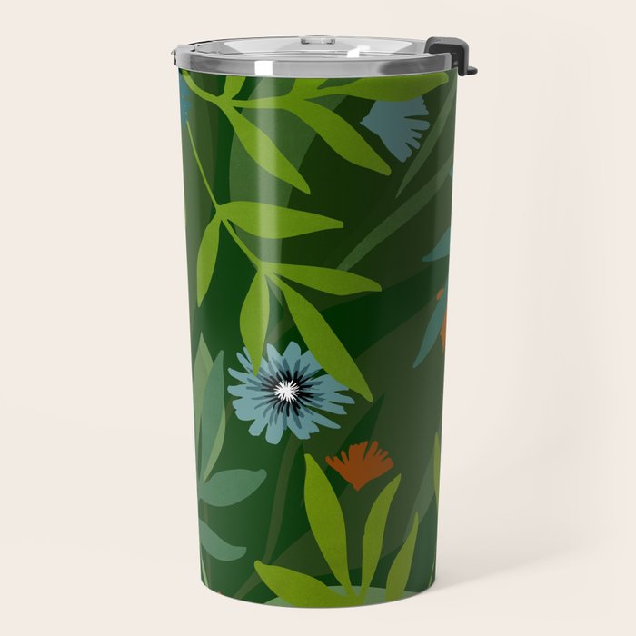Dark Tropical Flower Pattern Travel Mug Gallery Image 2