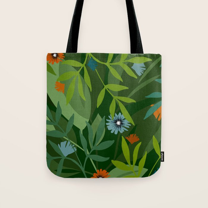 Dark Tropical Flower Pattern Tote Bag Gallery Image 1