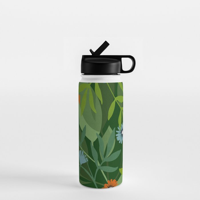 Dark Tropical Flower Pattern Water Bottle Gallery Image 1