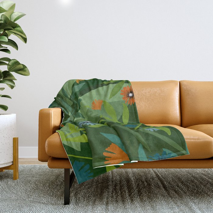 Dark Tropical Flower Pattern Throw Blanket Gallery Image 1