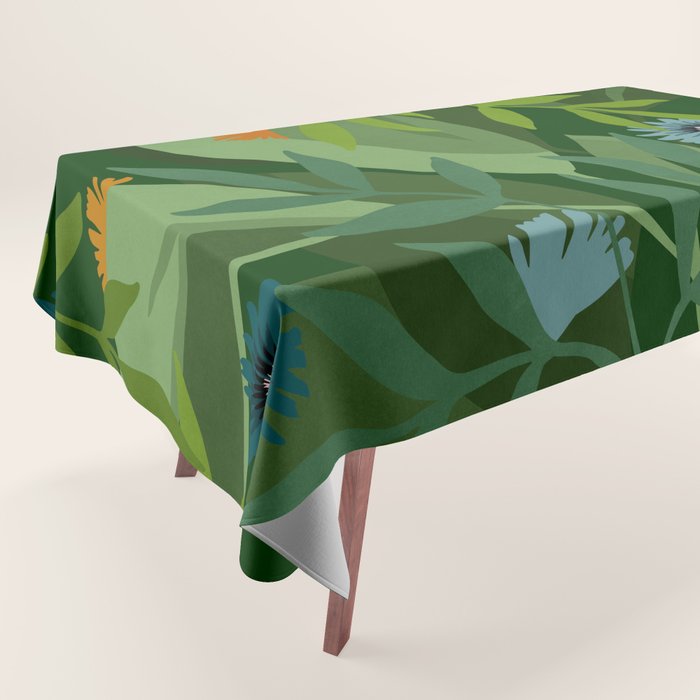 Dark Tropical Flower Pattern Tablecloth Gallery Image 1