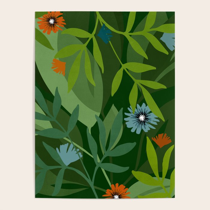 Dark Tropical Flower Pattern Poster Gallery Image 4