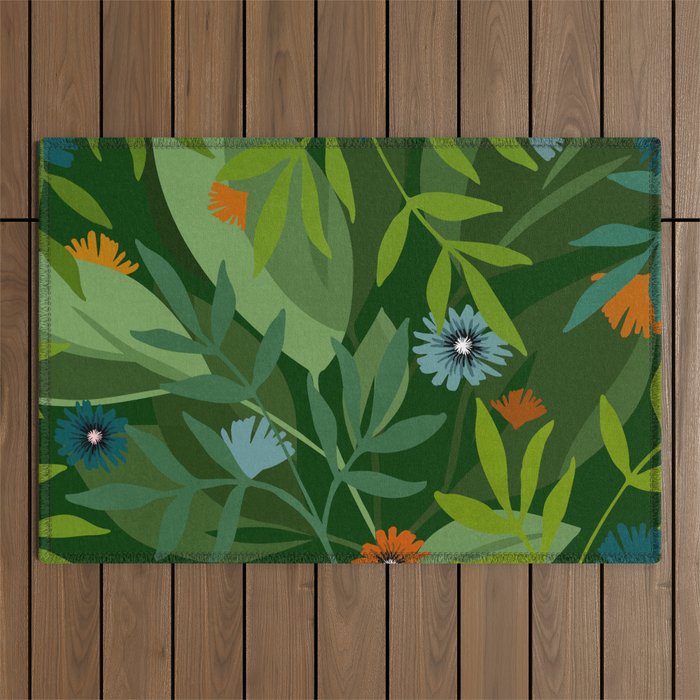Dark Tropical Flower Pattern Outdoor Rug Gallery Image 1