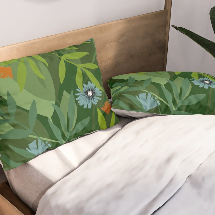 Dark Tropical Flower Pattern Pillow Sham Gallery Image 2