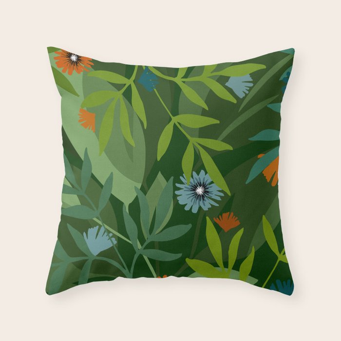 Dark Tropical Flower Pattern Throw Pillow Gallery Image 2
