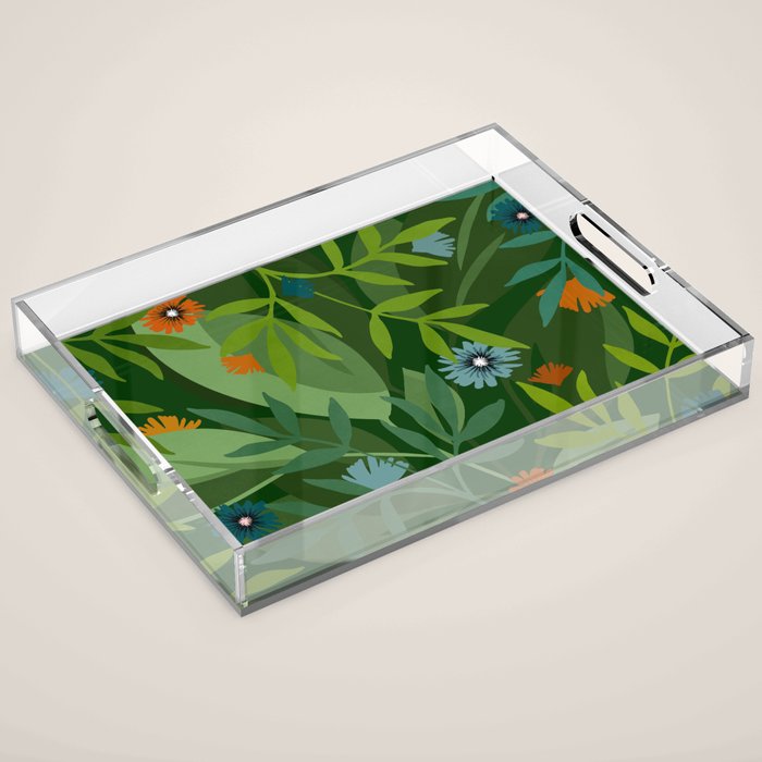 Dark Tropical Flower Pattern Acrylic Tray Gallery Image 1