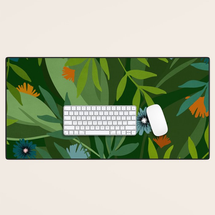 Dark Tropical Flower Pattern Desk Mat Gallery Image 1