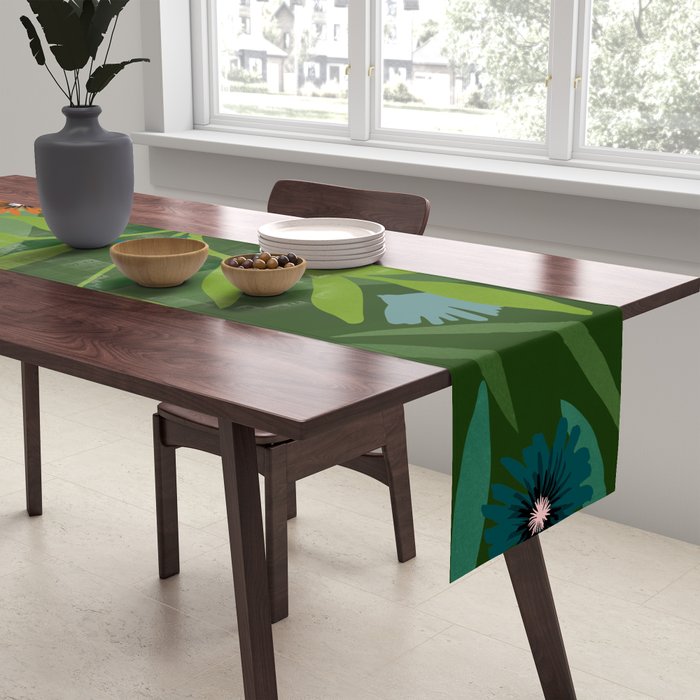 Dark Tropical Flower Pattern Table Runner Gallery Image 2