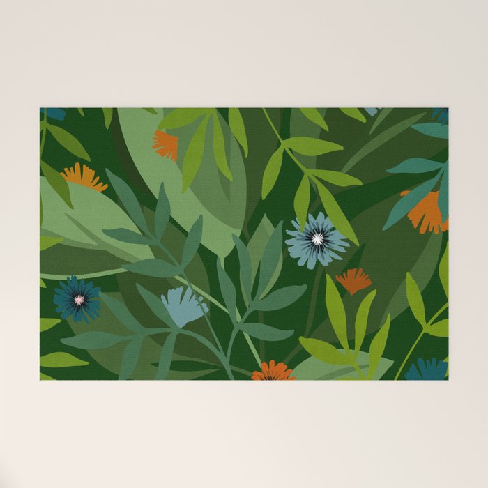 Dark Tropical Flower Pattern Welcome Mat Gallery Image 1