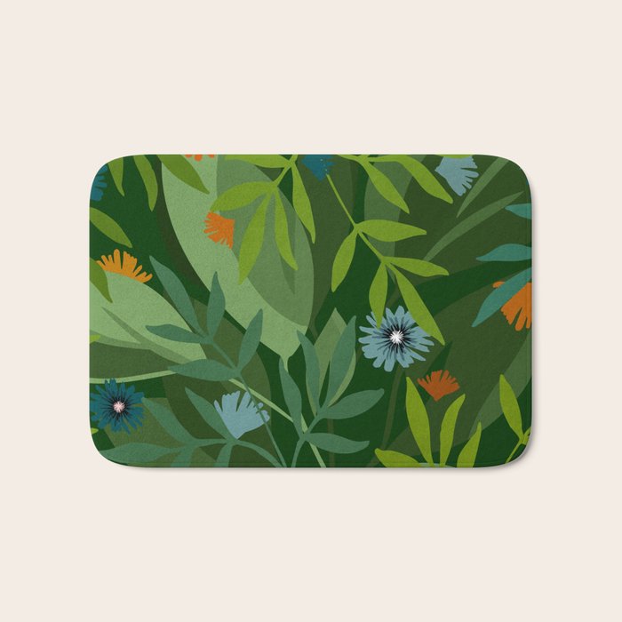 Dark Tropical Flower Pattern Bath Mat Gallery Image 1
