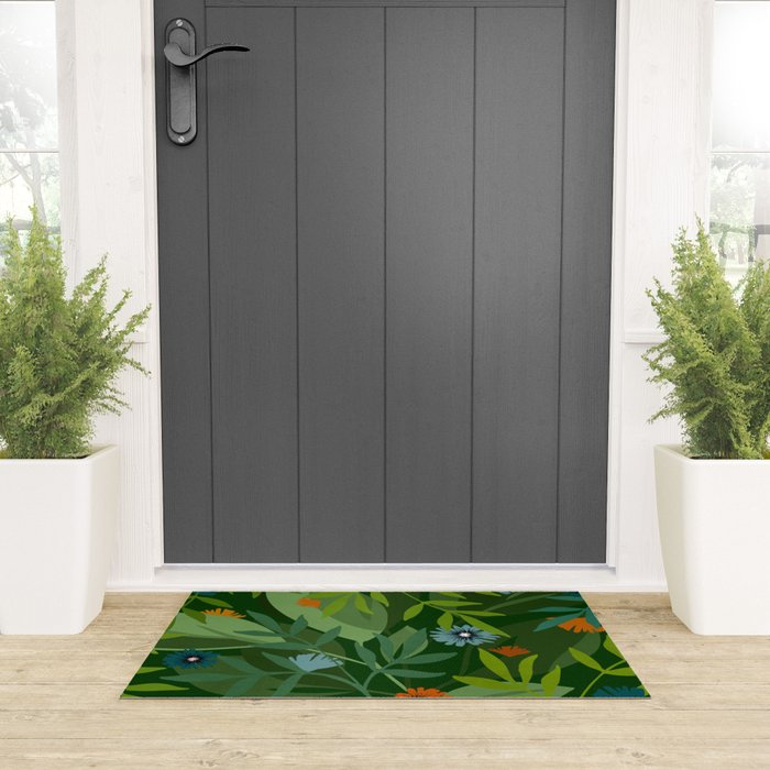 Dark Tropical Flower Pattern Welcome Mat Gallery Image 3