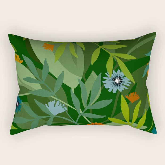Dark Tropical Flower Pattern Rectangular Pillow Gallery Image 1