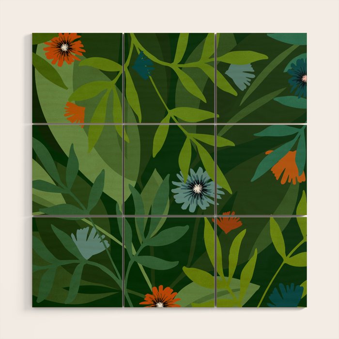 Dark Tropical Flower Pattern Wood Wall Art Gallery Image 1