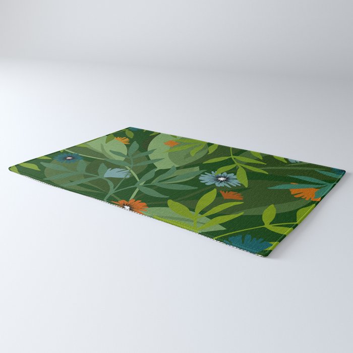 Dark Tropical Flower Pattern Rug Gallery Image 3
