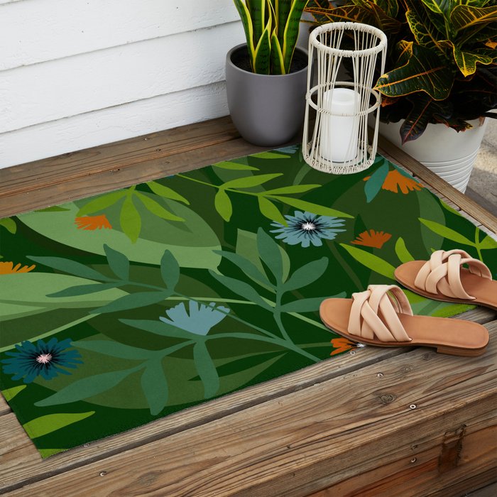 Dark Tropical Flower Pattern Outdoor Rug Gallery Image 2