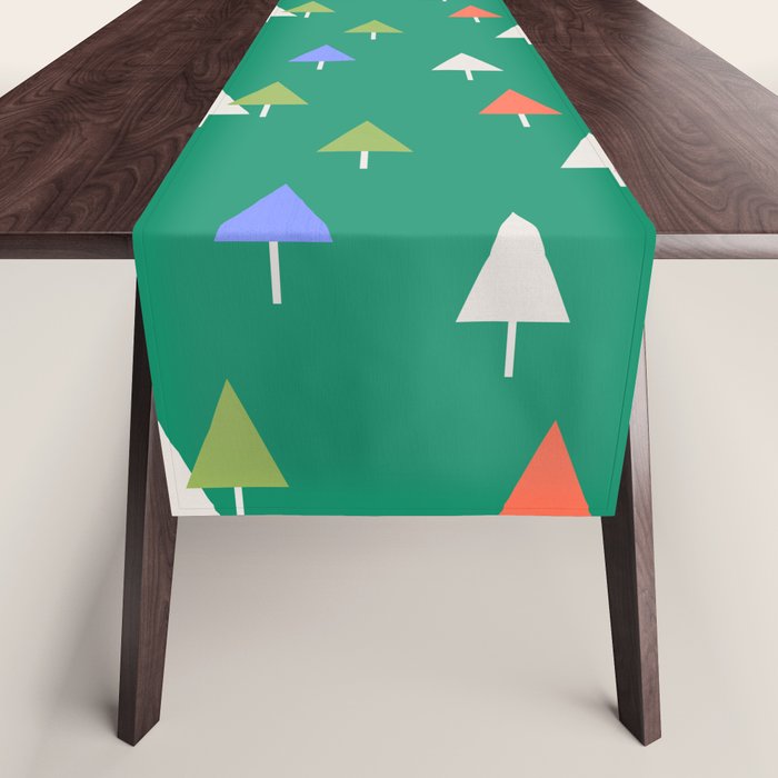 Minimalist Festive Trees on Green - Modern Holiday Pattern Table Runner Gallery Image 1