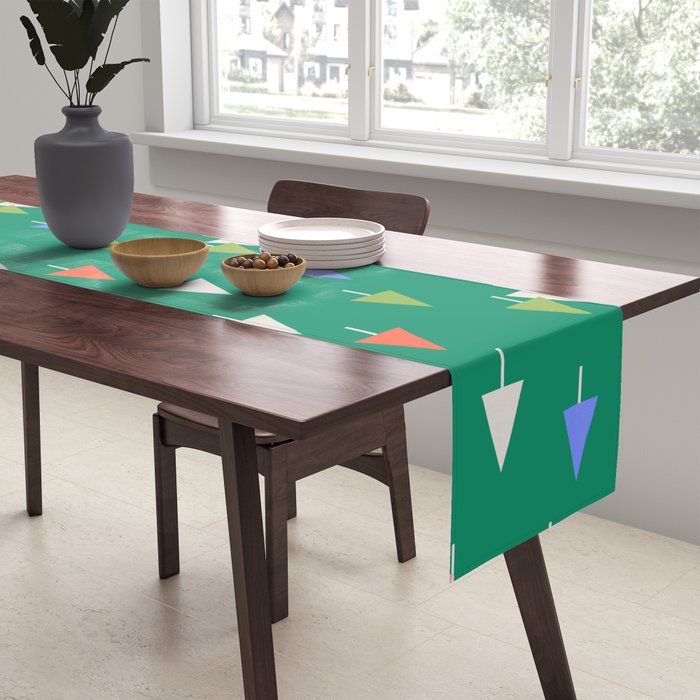 Minimalist Festive Trees on Green - Modern Holiday Pattern Table Runner Gallery Image 2