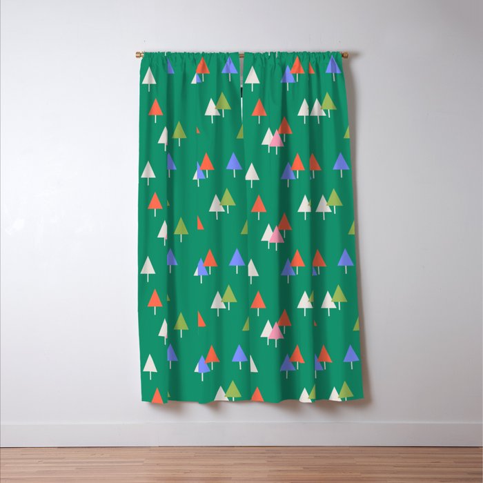 Minimalist Festive Trees on Green - Modern Holiday Pattern Window Curtain Gallery Image 3