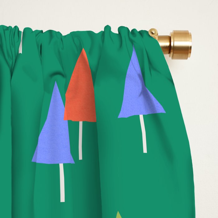 Minimalist Festive Trees on Green - Modern Holiday Pattern Window Curtain Gallery Image 2