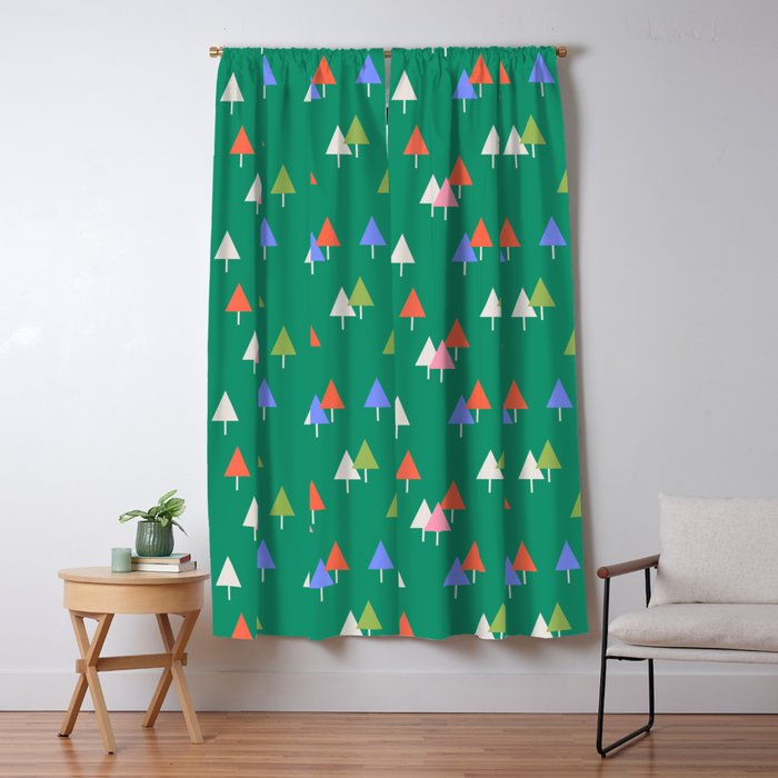 Minimalist Festive Trees on Green - Modern Holiday Pattern Window Curtain Gallery Image 1