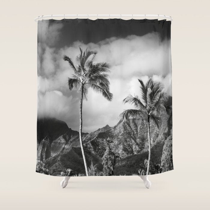 Kauai, Hawaii - Black and White Landscape Photography Shower Curtain Gallery Image 1