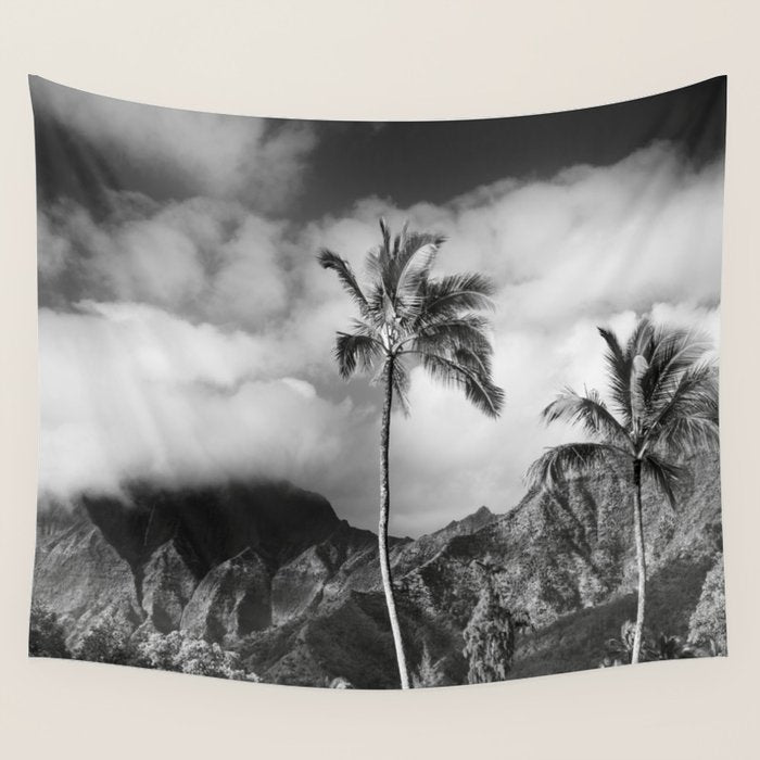 Kauai, Hawaii - Black and White Landscape Photography Wall Tapestry Gallery Image 4