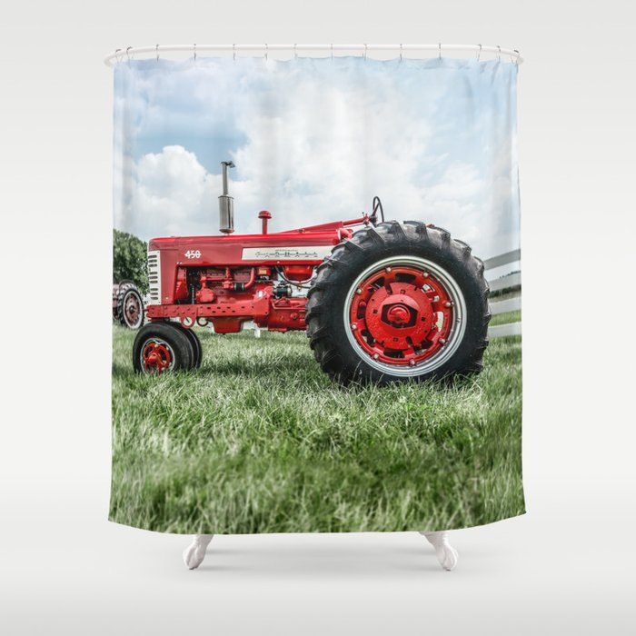 Vintage IH Farmall 450 Side View Red Tractor Shower Curtain Gallery Image 1