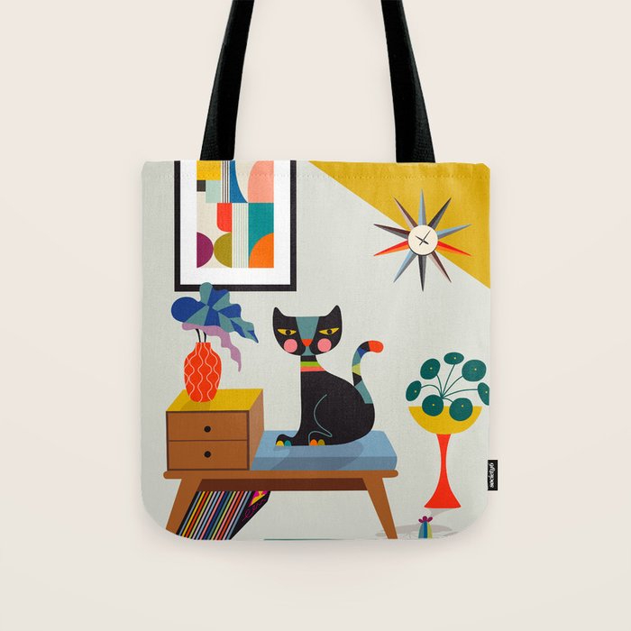 Mid Century Modern Cat Tote Bag Gallery Image 1