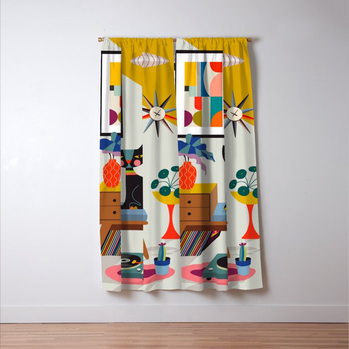 Mid Century Modern Cat Window Curtain Gallery Image 3