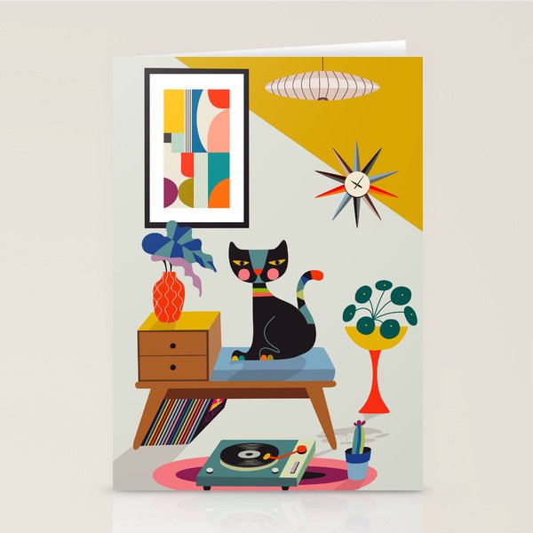 Mid Century Modern Cat Stationery Card Gallery Image 2