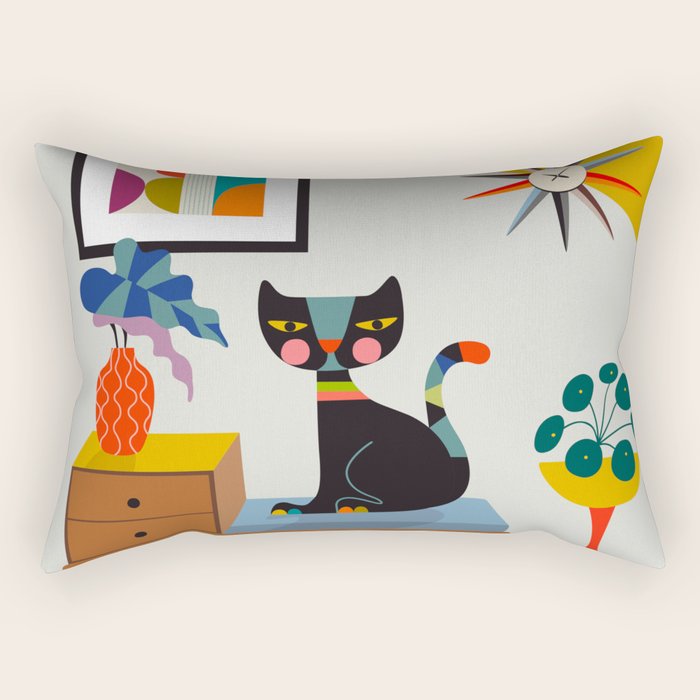 Mid Century Modern Cat Rectangular Pillow Gallery Image 2