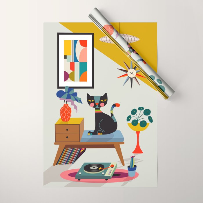 Mid Century Modern Cat Wrapping Paper Gallery Image 1