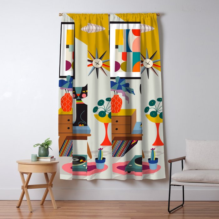 Mid Century Modern Cat Window Curtain Gallery Image 5